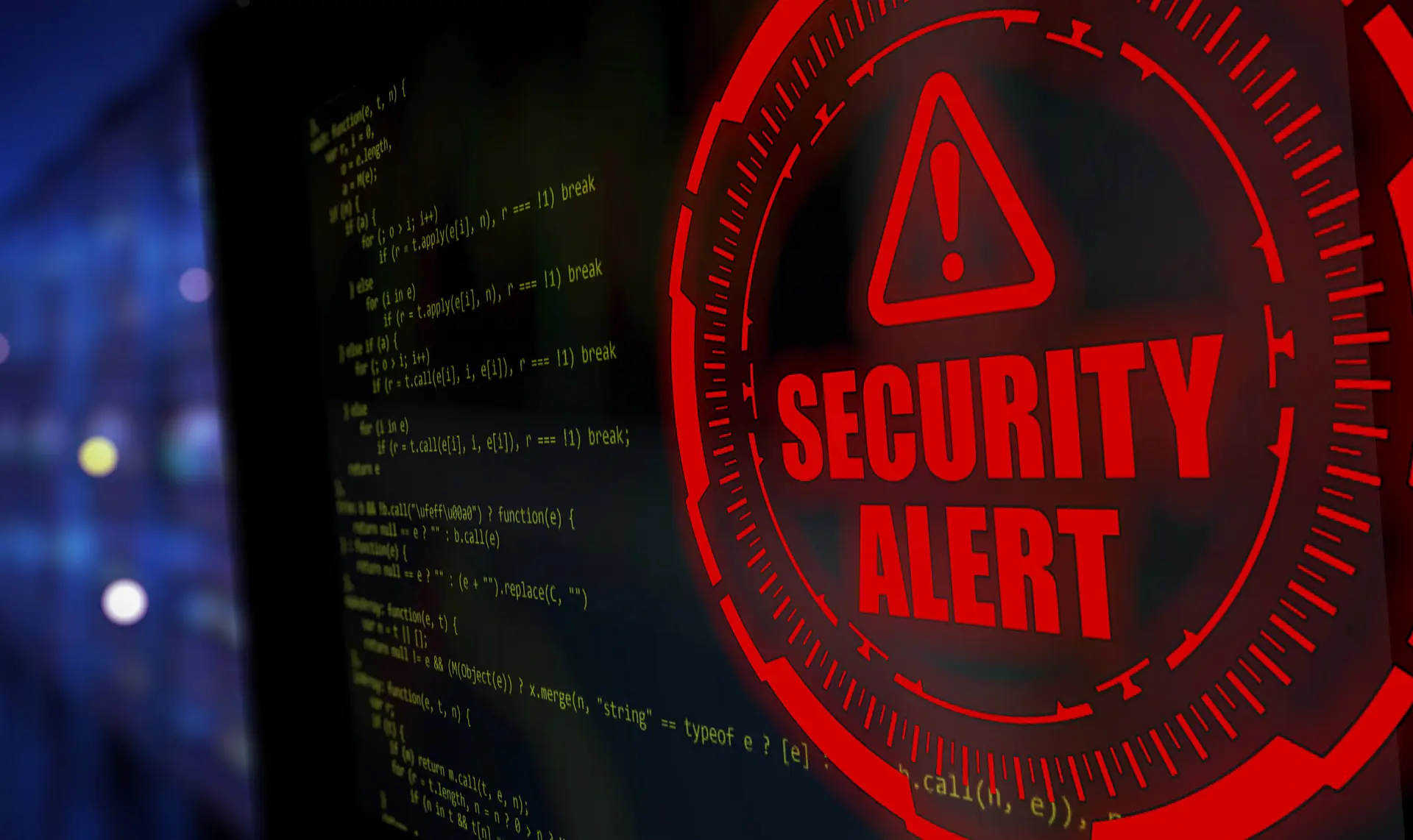 Security alert warning on a digital screen